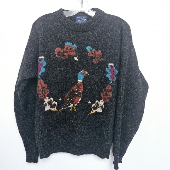 Woolrich Sweaters - Woolrich 100% Wool Laine large Pullover Vintage Gray Bird hand Knit Sweater